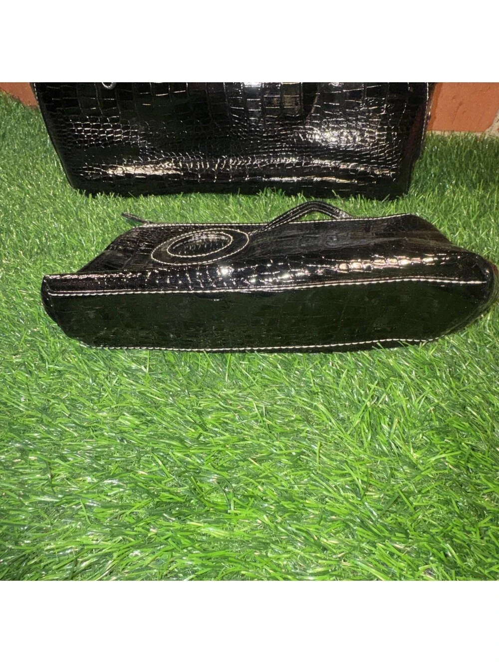 Luxi Moda Case 3 Piece Purse Make Up And Brush Bags With Mirror Faux Alligator